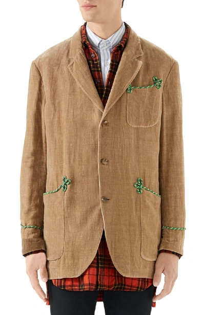 Shop Gucci Embroidered Velvet Jacket In Camel