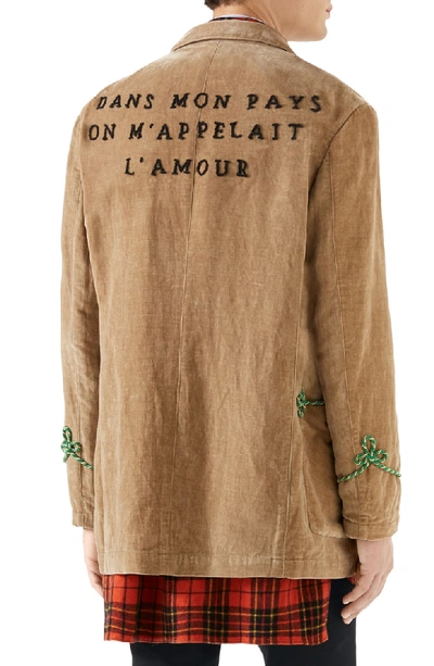 Shop Gucci Embroidered Velvet Jacket In Camel