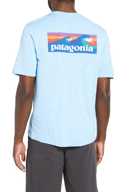 Shop Patagonia Capilene Cool Daily Graphic T-shirt In Boardshort Logo Break Up Blue