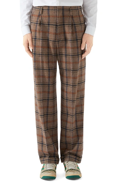 Shop Gucci Plaid Dress Pants In Umber Blue