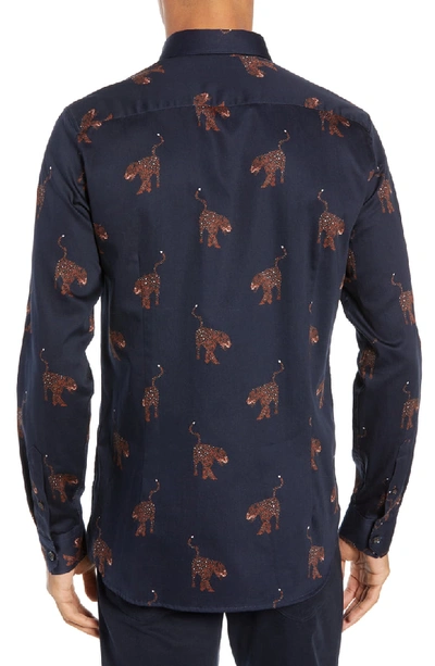 Shop Ted Baker Pantha Slim Fit Panther Print Sport Shirt In Navy