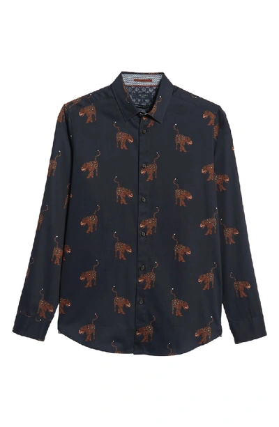 Shop Ted Baker Pantha Slim Fit Panther Print Sport Shirt In Navy