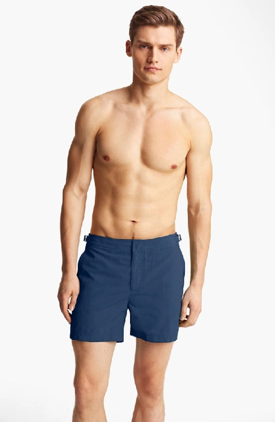 Shop Orlebar Brown 'bulldog' Swim Trunks In Navy