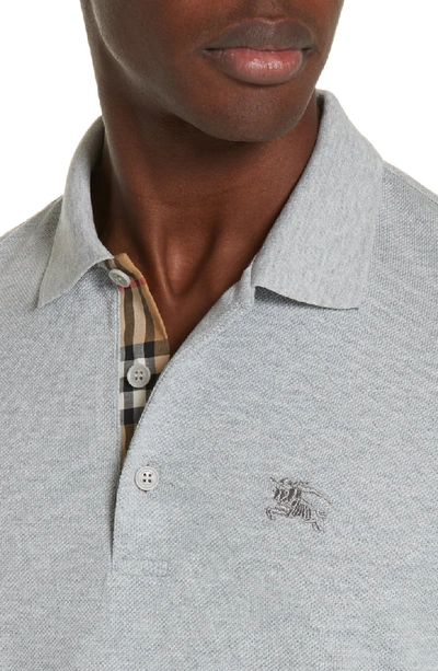 Shop Burberry Hartford Piqué Polo In Pale Grey Melange