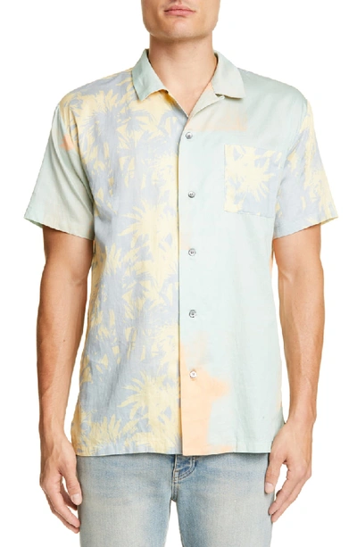 Shop Double Rainbouu Slim Fit Pastel Palm Shirt In Light Blue