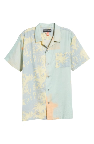 Shop Double Rainbouu Slim Fit Pastel Palm Shirt In Light Blue