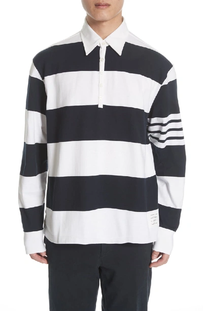 Shop Thom Browne Stripe Rugby Polo In Navy