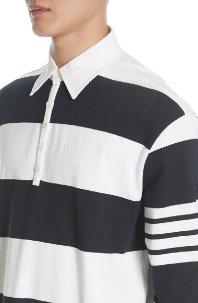 Shop Thom Browne Stripe Rugby Polo In Navy