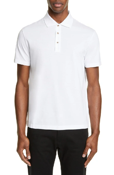 Shop Versace Crystal Button Polo In Optical White