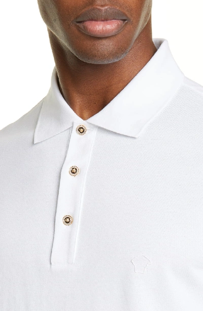 Shop Versace Crystal Button Polo In Optical White