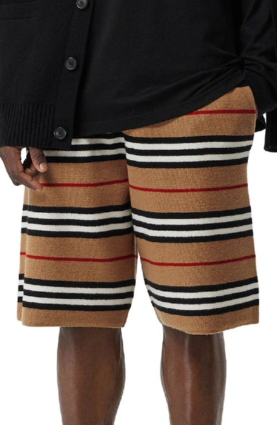 Shop Burberry Icon Stripe Bermuda Knit Wool Shorts In Archive Beige