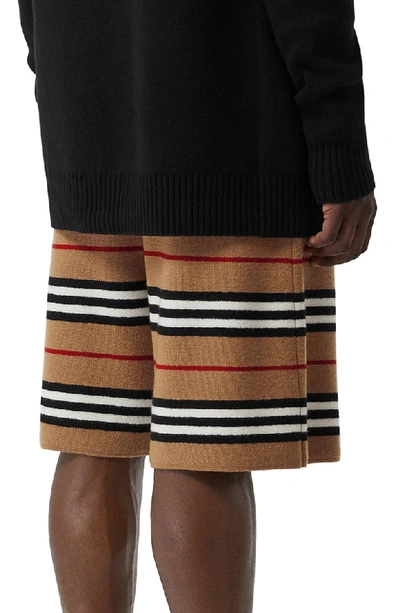 Shop Burberry Icon Stripe Bermuda Knit Wool Shorts In Archive Beige