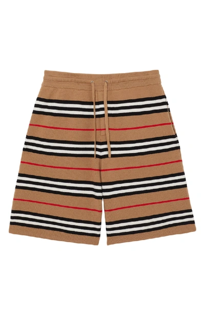 Shop Burberry Icon Stripe Bermuda Knit Wool Shorts In Archive Beige