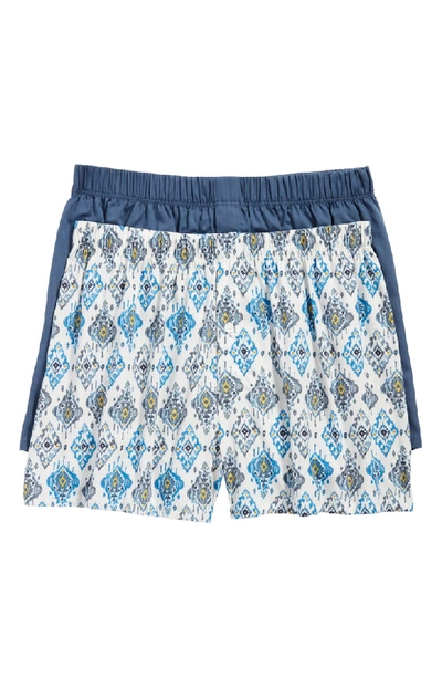 Shop Hanro 2-pack Fancy Woven Boxers In Middle Blue/ Ikat Print