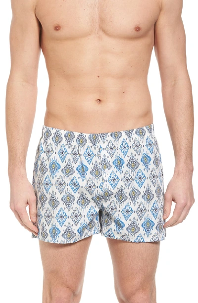 Shop Hanro 2-pack Fancy Woven Boxers In Middle Blue/ Ikat Print