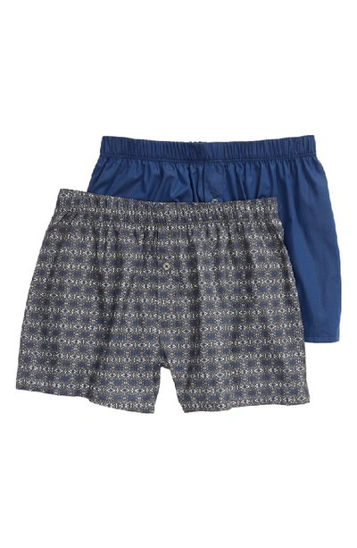 Shop Hanro 2-pack Fancy Woven Boxers In Minimal Ornament/ Royal Blue