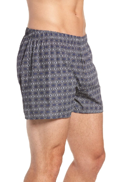 Shop Hanro 2-pack Fancy Woven Boxers In Minimal Ornament/ Royal Blue