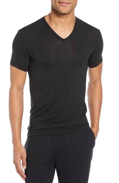 Calvin Klein Ultrasoft Stretch Modal V-neck T-shirt In Black | ModeSens