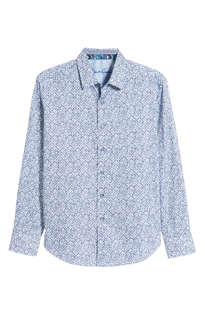 Shop Robert Graham Celadon Classic Fit Print Cotton Shirt In Blue