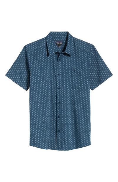 Shop Patagonia Go To Regular Fit Short Sleeve Shirt In Space Micro Stone Blue