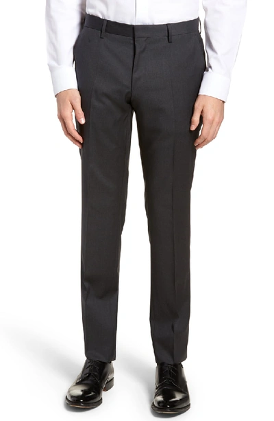 Shop Hugo Boss Gibson Cyl Flat Front Solid Slim Fit Wool Dress Pants In Dark Grey