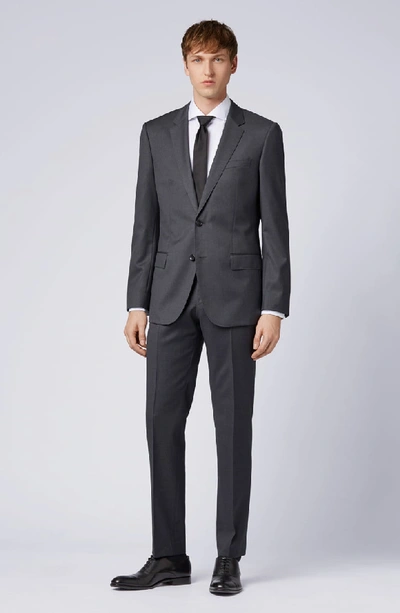 Shop Hugo Boss Gibson Cyl Flat Front Solid Slim Fit Wool Dress Pants In Dark Grey