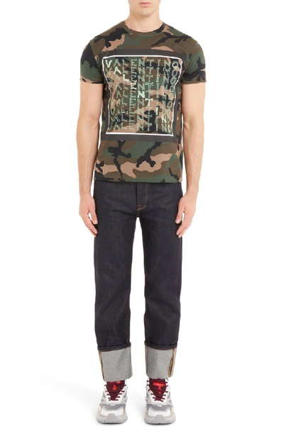 Shop Valentino Camo Logo T-shirt In Camou Army