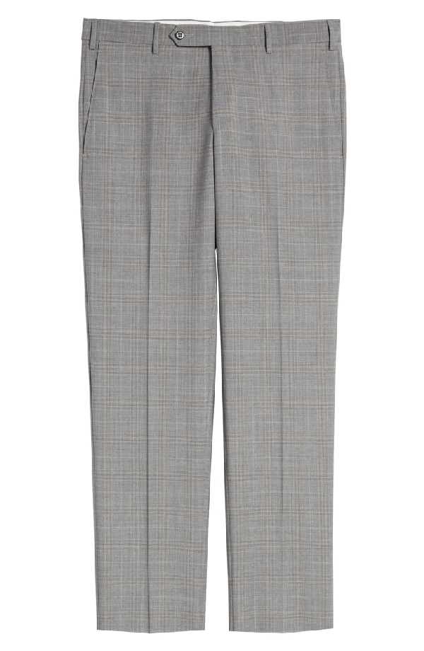 Zanella Parker Flat Front Classic Fit Plaid Wool Trousers In Grey ...