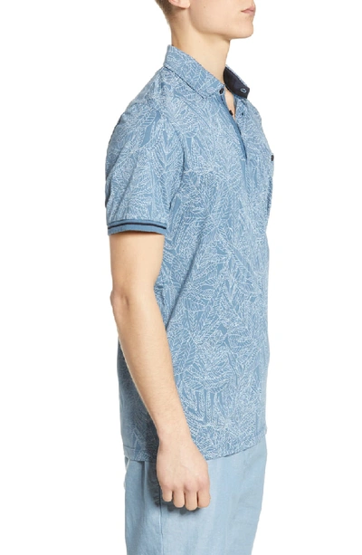 Shop Ted Baker Vaness Slim Fit Leaf Polo In Mid-blue