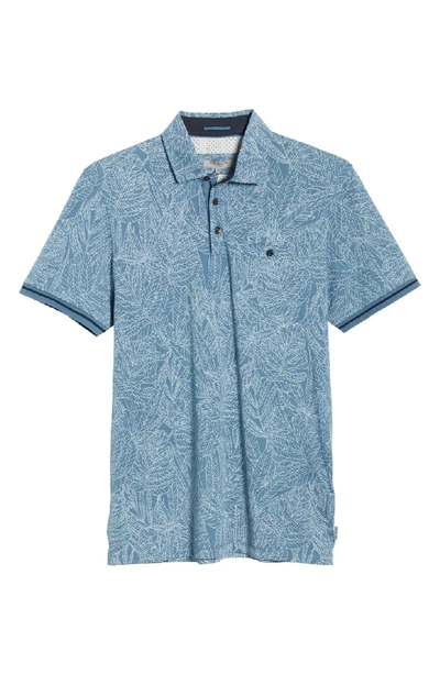 Shop Ted Baker Vaness Slim Fit Leaf Polo In Mid-blue