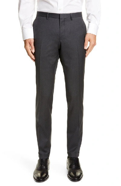 Shop Hugo Boss Wave Cyl Flat Front Slim Fit Solid Wool Dress Pants In Dark Grey