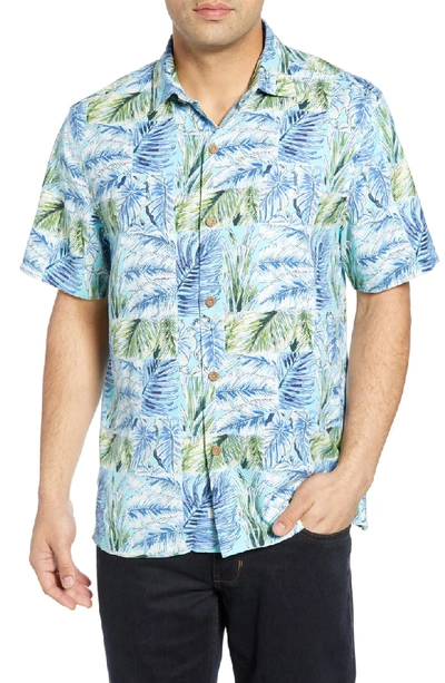 Shop Tommy Bahama Think Outside The Fronds Silk Camp Shirt In Blue Orchid