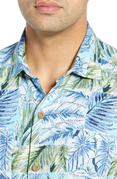 Shop Tommy Bahama Think Outside The Fronds Silk Camp Shirt In Blue Orchid