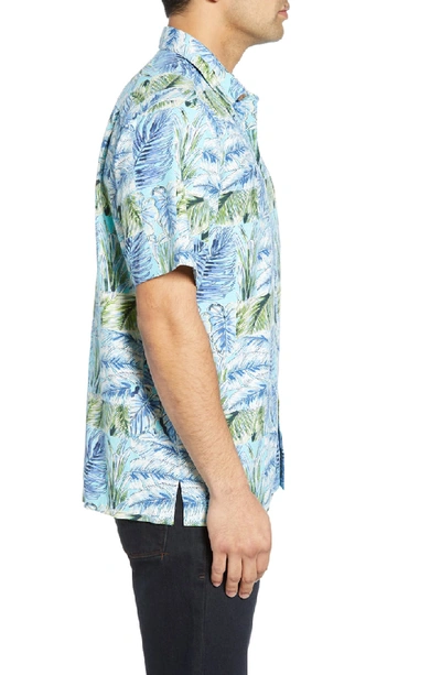 Shop Tommy Bahama Think Outside The Fronds Silk Camp Shirt In Blue Orchid