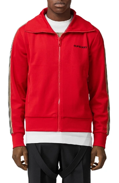 Shop Burberry Silas Icon Stripe Track Jacket In Bright Red