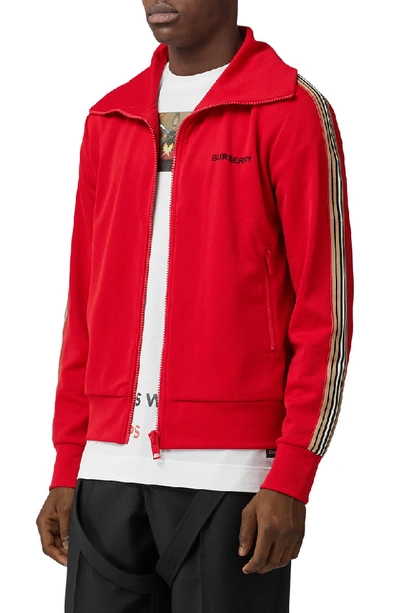 Shop Burberry Silas Icon Stripe Track Jacket In Bright Red