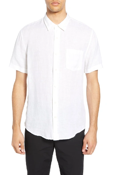 Shop Vince Short Sleeve Slim Fit Linen Sport Shirt In Optic White