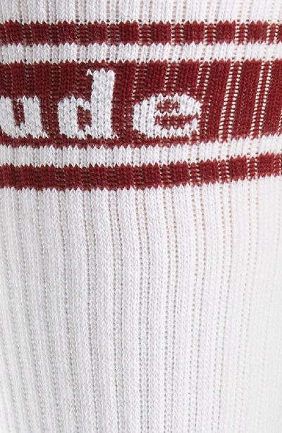 Shop Rhude Logo Stripe Rib Crew Socks In Burgundy/ White
