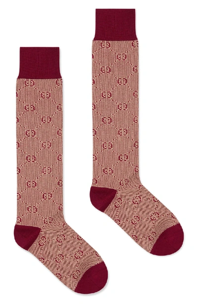 Shop Gucci Gg Knee-high Socks In Lacquer Beige