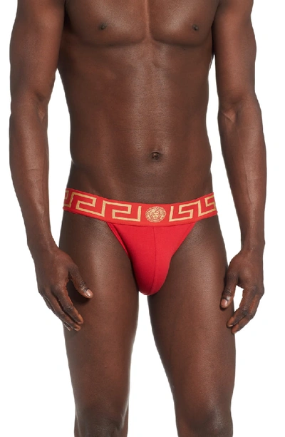 Shop Versace Cotton Jock Strap In Red/ Gold