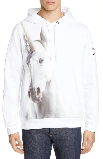 Shop Burberry Unicorn Print Cotton Hoodie In White