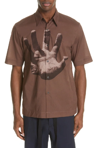Shop Dries Van Noten Clasen Hand Print Shirt In Brown