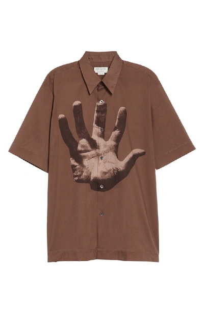 Shop Dries Van Noten Clasen Hand Print Shirt In Brown