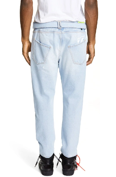 Shop Off-white Belted Slim Fit Jeans In Light Blue/white