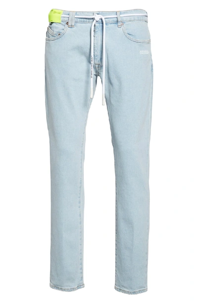 Shop Off-white Belted Slim Fit Jeans In Light Blue/white