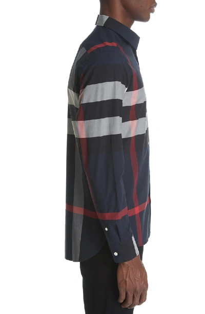 Shop Burberry Windsor Slim Fit Check Sport Shirt In Navy