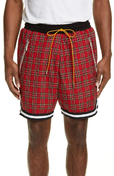 Shop Rhude Plaid Basketball Shorts In Red