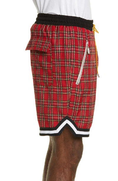 Shop Rhude Plaid Basketball Shorts In Red