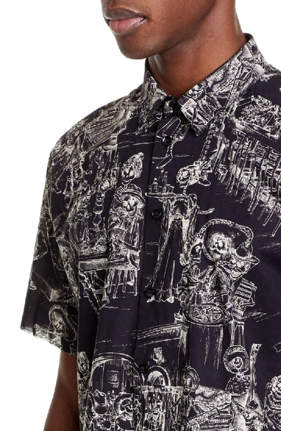 Saint Laurent Mexican Fiesta Skeleton print Cotton Shirt In Black