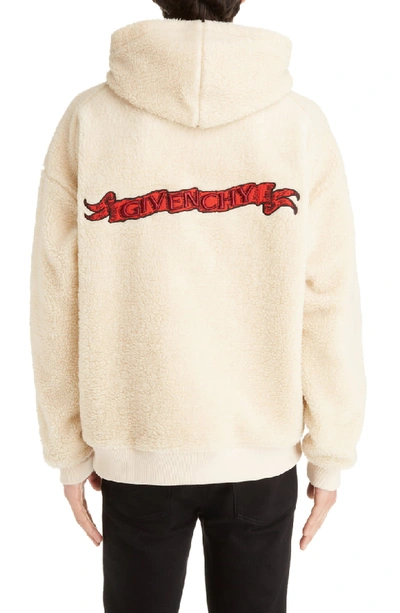 Shop Givenchy Logo Applique Faux Fur Pullover Hoodie In Natural